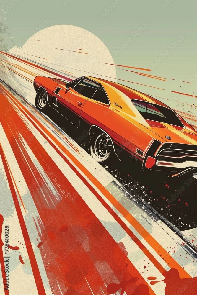 Naklejka premium muscle car illustration, motors, roadtrips, ai image of cars