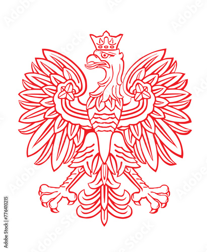 Poland coat of arms, seal national emblem, isolated on white background. Vector illustration Coat of arms of Poland. Polish flag. Spread wings eagle line silhouette contour Poland national symbol.
