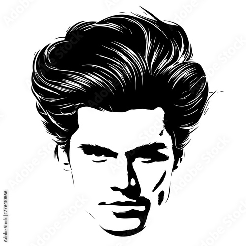 Monochrome Male Portrait with Stylish Hairdo Black Vector
