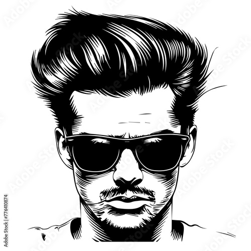 Monochrome Male Portrait with Stylish Hairdo Black Vector
