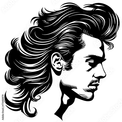 Monochrome Male Portrait with Stylish Hairdo Black Vector

