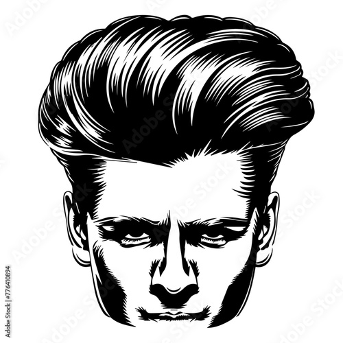 Monochrome Male Portrait with Stylish Hairdo Black Vector
