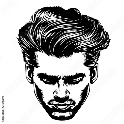 Monochrome Male Portrait with Stylish Hairdo Black Vector
