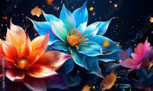 lotus flowers set against serene night sky filled with sparkling stars  creating peaceful  enchanting scene that symbolizes purity  enlightenment  tranquility. For website design  print.