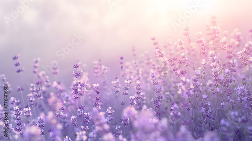 A field of purple flowers with a light blue sky in the background. The flowers are in full bloom and the sky is clear