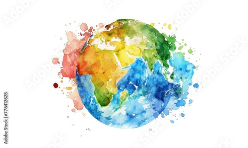 Watercolor painting of Earth with colorful continents © TheoTheWizard