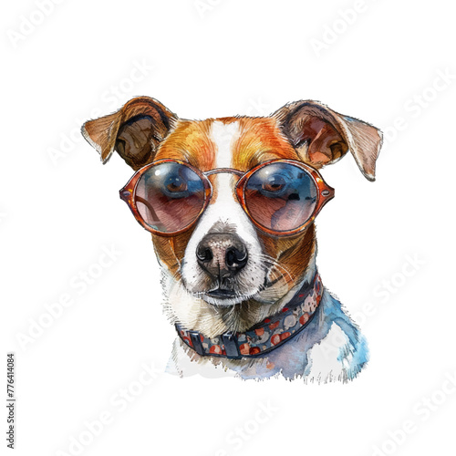 dog use sunglasses vector illustration in watercolor style © mutia
