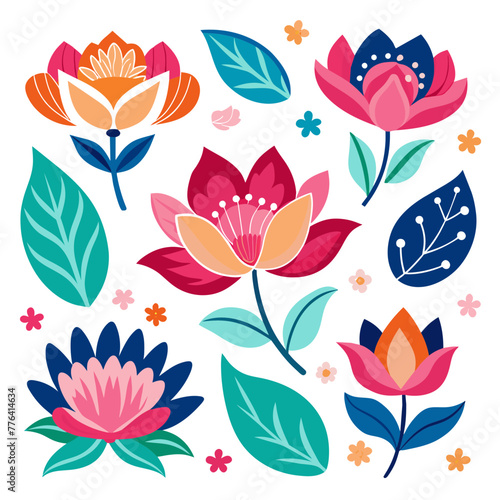 Floral Symphony: A Vibrant Vector Illustration of a Colourful Rose and Other Flowers Pattern Design