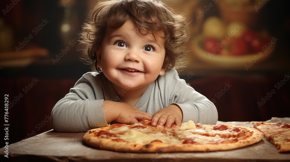 little boy, child eats pizza. happy kid and fast food. delicious Italian pastries. pizza day. baby smiles little boy, child eats pizza. happy kid and fast food. delicious Italian pastries. pizza day. baby smiles