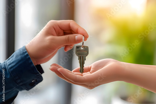 Realtor, insurance agent for sale transfers the keys to the house to the new owner ,the concept of investing in real estate,mortgage on the house,purchase and construction of housing,mortgage loan
