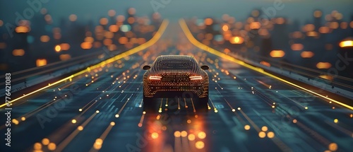 Global microchip shortage impacts car industry causing production delays and shortages. Concept Global supply chain issues, Microchip shortage, Car production delays, Industry impact, Shortages photo