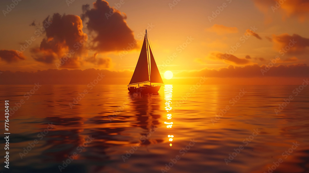 silhouette of a lone sailboat against the setting sun