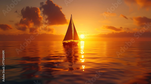 silhouette of a lone sailboat against the setting sun