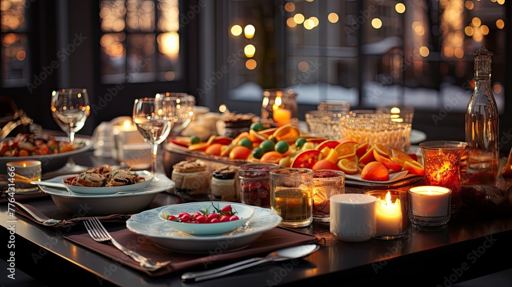 christmas dinner table full of dishes with food UHD Wallpaper