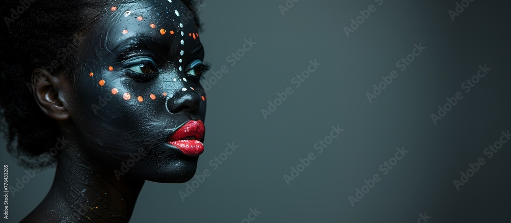 portrait of beautiful afro woman with body and face paint portrait of beautiful afro woman with body and face paint