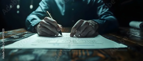 Digitally Signing Contracts on a Dark Table with Modern Authentication Technology. Concept Digital Contracts, Electronic Signatures, Dark Table, Modern Authentication, Technology