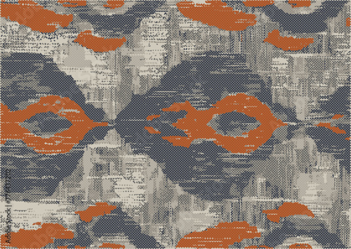 Ikat geometric shabby chic luxury pattern design for rugs, bedding, interior, home decor. Contemporary art vector illustration.