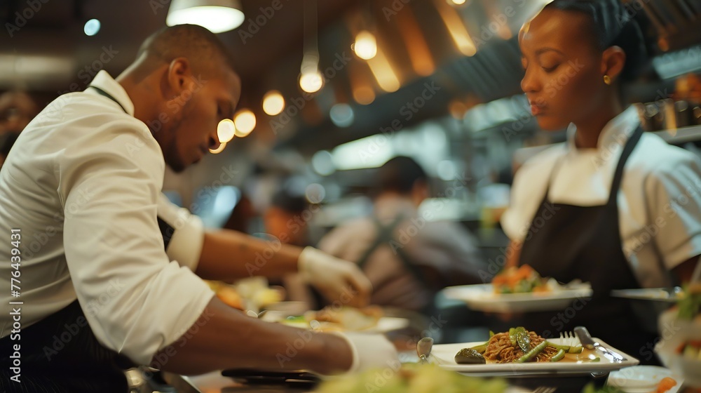 Multicultural Waitstaff Team in Restaurant Multicultural Waitstaff Team in Restaurant
