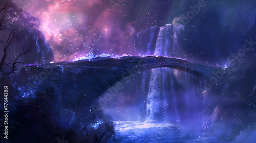 A bridge made of light spanning an abyss, connecting two realms of existence. © Imagination Ink