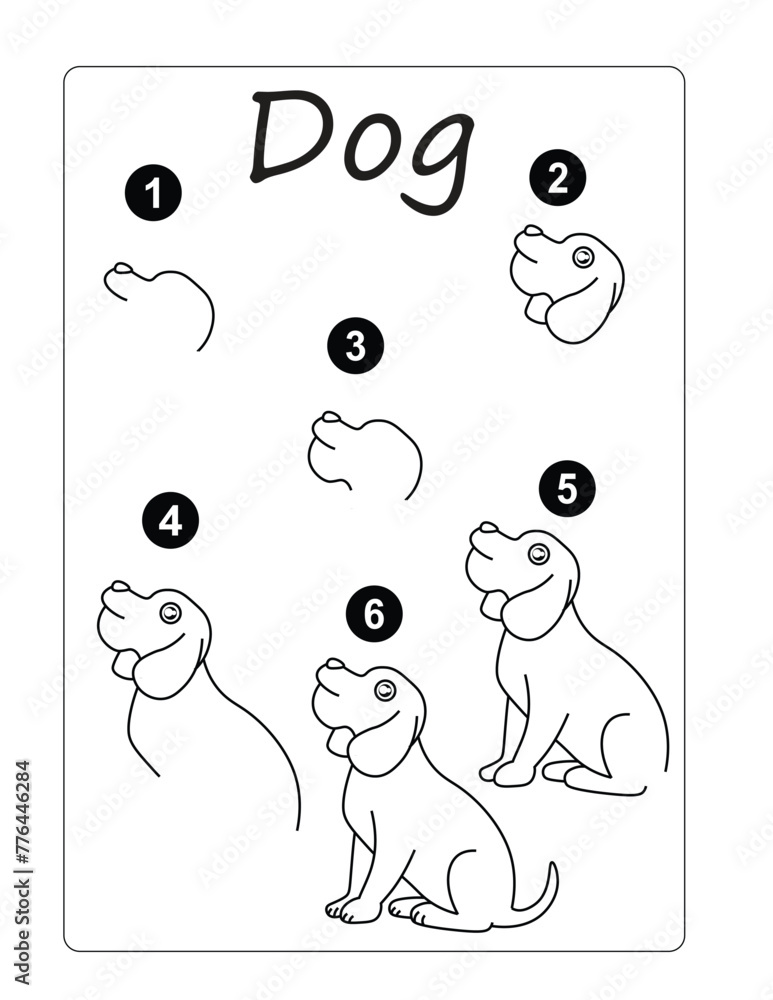 How to draw a dog. Kids worksheet and activity page Stock Vector ...
