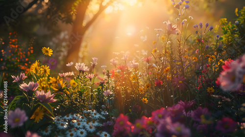 A garden where the flowers sing melodies at dawn and dusk, harmonizing with the wind.