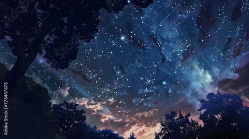 A night sky where the stars form patterns and constellations that tell ancient stories. photo