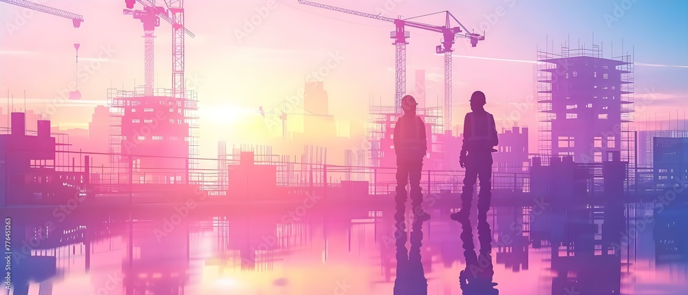 Engineers supervise rooftop construction in alignment with the dynamic nature of building projects. Concept Civil Engineering, Structural Engineering, Construction Management, Project Coordination