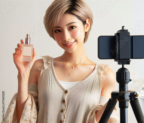 自撮り撮影中のインフルエンサーの女性
