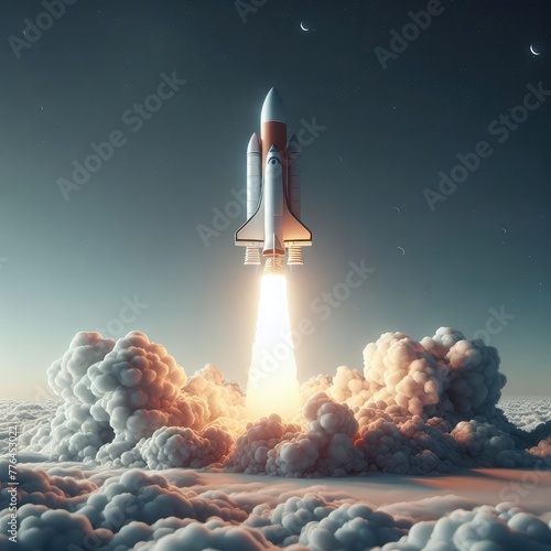 Rocket launch with fire isolated on a white background