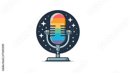 Illustration of a microphone for lgbt podcast colorful vectorized rainbow with stars on a white background