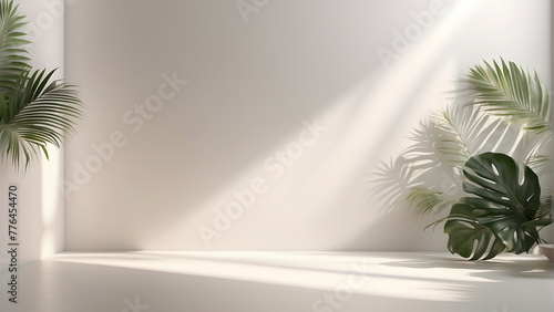 Fototapeta Naklejka Na Ścianę i Meble -  A modern minimalist space flooded with natural light and green plants creating a peaceful and fresh atmosphere