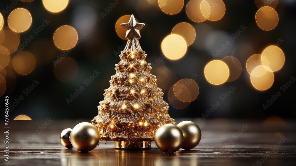 Christmas background Christmas tree with golden UHD Wallpaper
