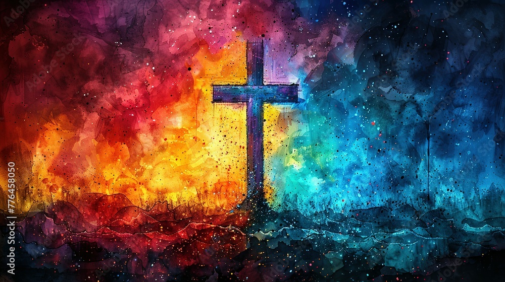 Fototapeta premium Jesus Christ with cross. Christian background god religion cross religious symbol