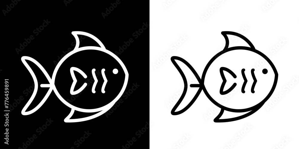 Obraz premium Fish icon. Sea icon. Fish. Pope. Shark. Ship. Coral reefs. Dolphins. Starfish. Octopus. Crab. Lobster. Shrimp. Sea Logo. Black icon. Black line icon.