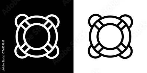 Life buoy icon. Sea icon. Fish. Pope. Shark. Ship. Coral reefs. Dolphins. Starfish. Octopus. Crab. Lobster. Shrimp. Sea Logo. Black icon. Black line icon.