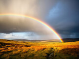 Majestic Rainbow Arcing Across Rustic Fields