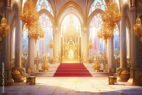 Majestic Cathedral Interior Bathed in Golden Sunlight