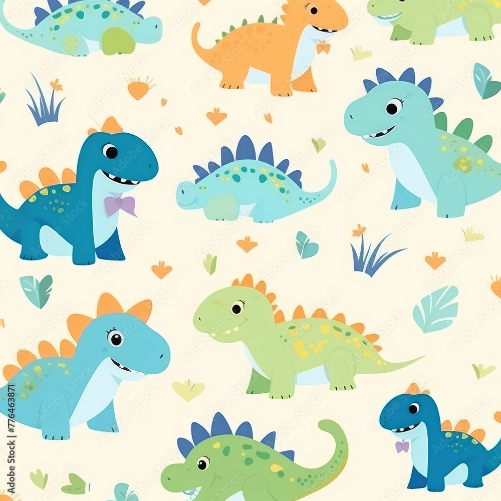 Adorable Dinosaurs Cartoon Pattern for Kids