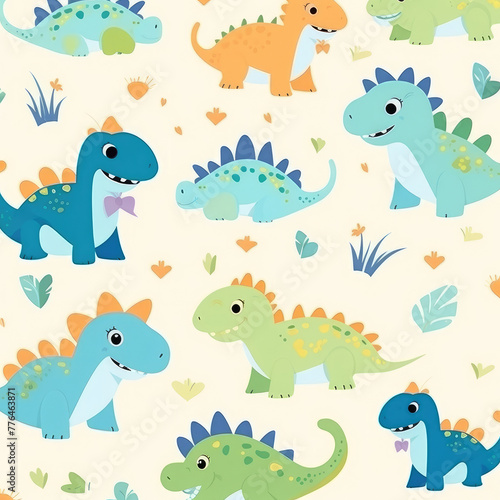 Adorable Dinosaurs Cartoon Pattern for Kids © evening_tao