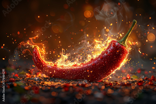 The fiery red of a chili pepper, igniting the palate with its spicy flavor and adding a burst of heat to culinary creations. Concept of culinary adventure. Generative Ai.