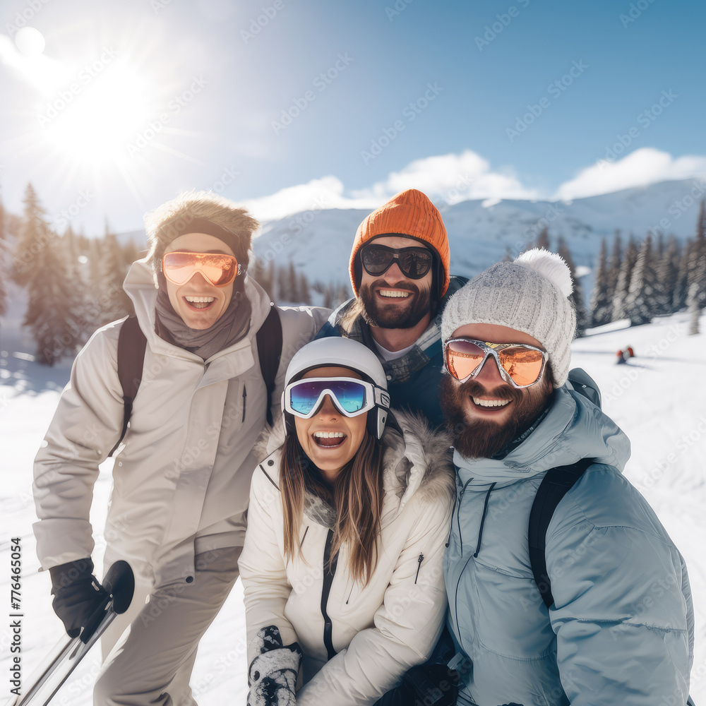 Cheerful Friends Having Fun on Skiing Holiday Cheerful Friends Having Fun on Skiing Holiday