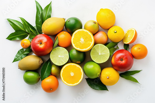 Colorful Assortment of Citrus Fruits on a White Background