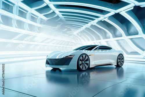 Futuristic Concept Electric Vehicle in a High-Tech Tunnel © evening_tao