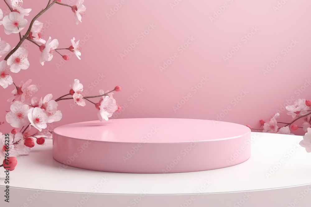 Elegant Pink Product Display with Cherry Blossoms Background Elegant Pink Product Display with Cherry Blossoms Background