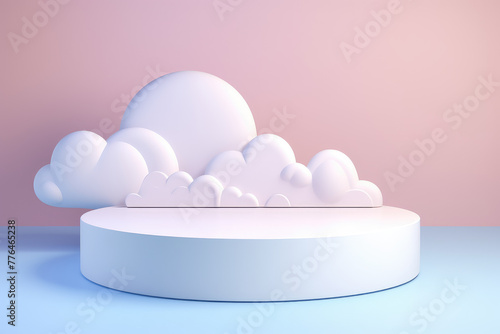 Minimalist Pastel Podium with Clouds Backdrop © evening_tao