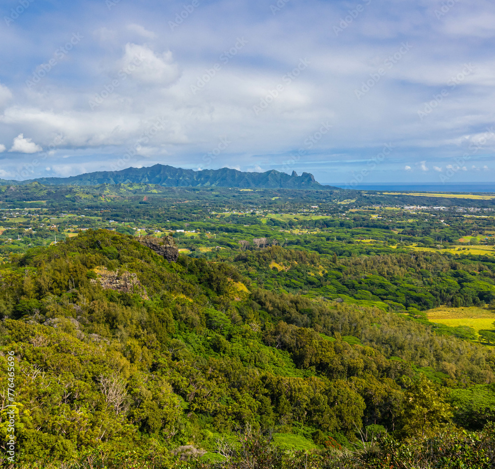 View of Kapa'a Town and Kalalea Mountain From The  Sleeping Giant Trail, Kapa'a, Kauai, Hawaii, USA