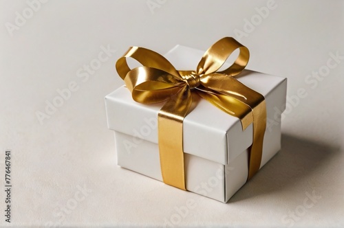 Gold Ribbon Wrapped Holiday Gift Box Banner Style Illustration with Copy Space Blank