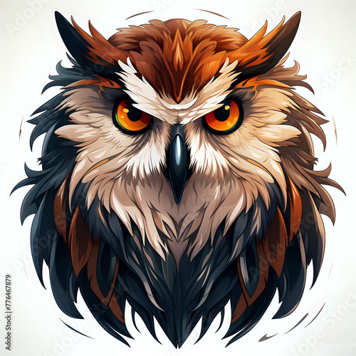 Majestic Owl Illustration: Wisdom and Mystery.Capturing the enigmatic spirit of the night, this vibrant illustration features a majestic owl with piercing eyes, perfect for wildlife themes