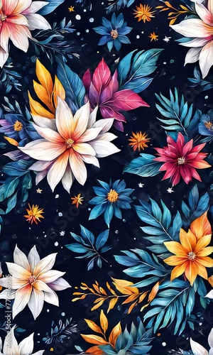 Contrast between bright flowers, dark background gives image special atmosphere, appeal, highlighting its beauty wonder. For home interior, bedroom, living room, childrens room to add bright colors.