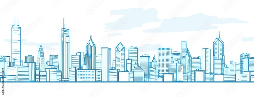 Modern City Skyline with Blue Tones Illustration